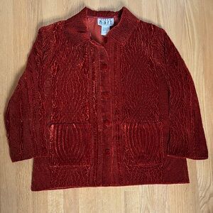 Vintage Bohemian Hippie Rust Orange Textured/Crushed Velour Jacket L